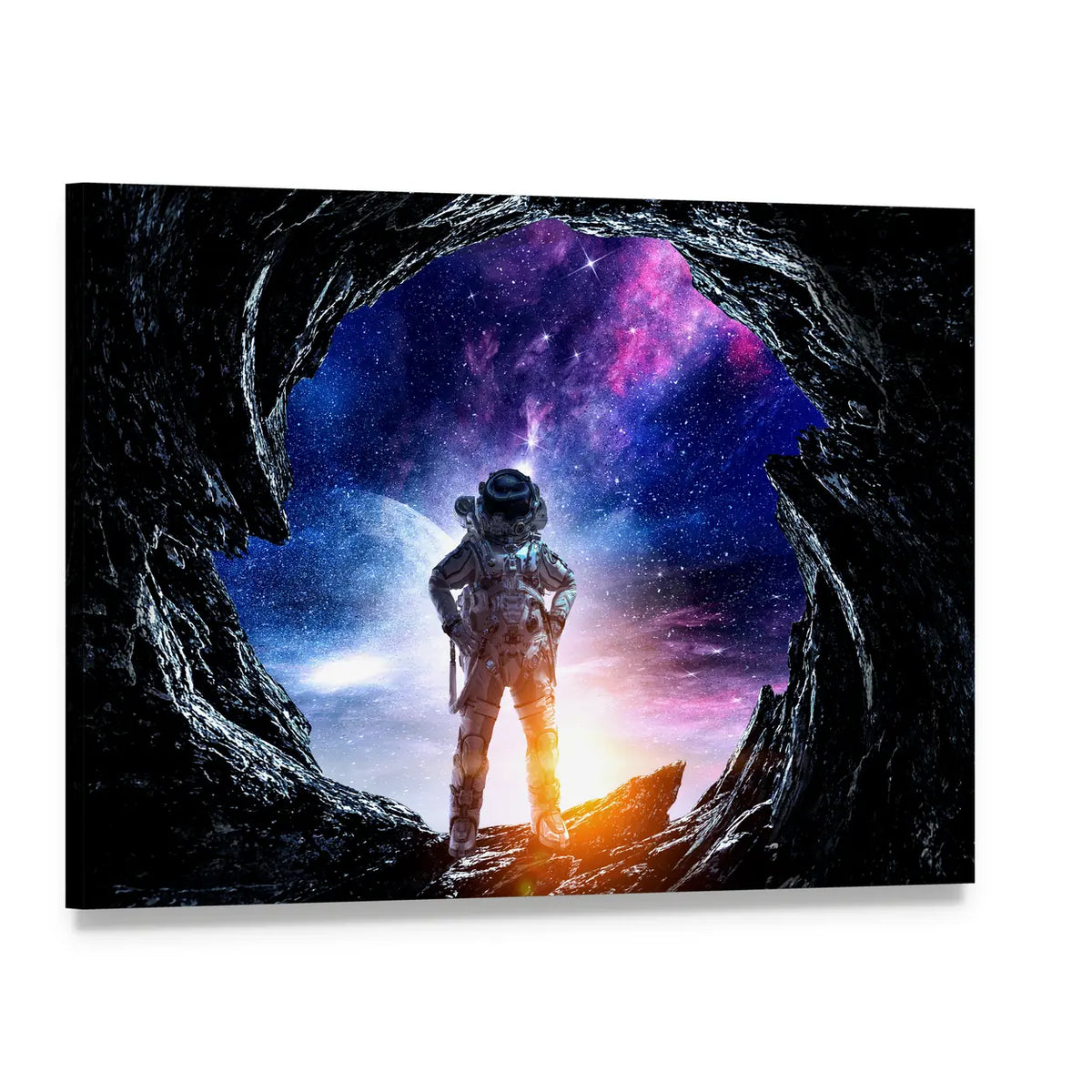 Astronaut at Spacewalk Canvas Wall Art, single panel gallery wrapped canvas, angled product view