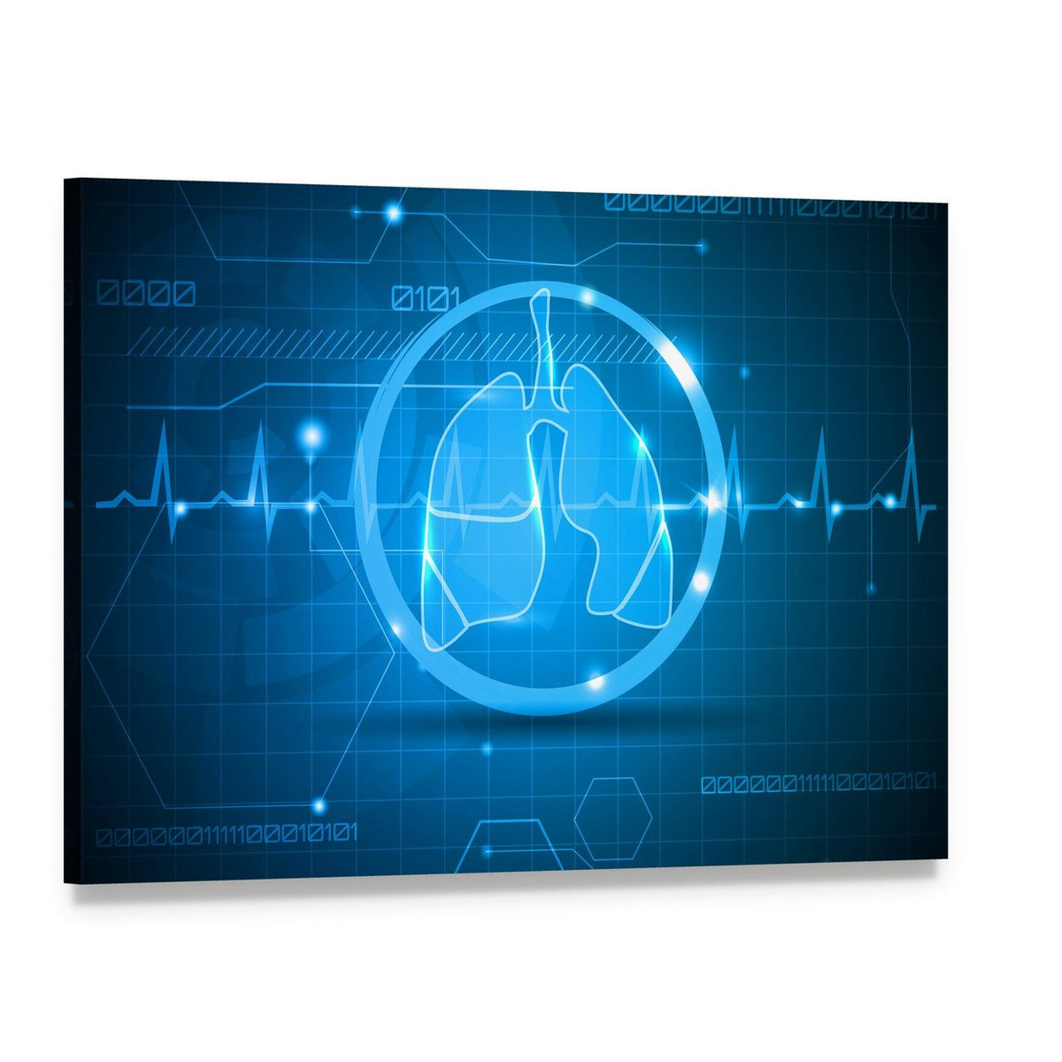 Digital Lungs with Heartbeat Line Canvas Wall Art, single panel gallery wrapped canvas, angled product view
