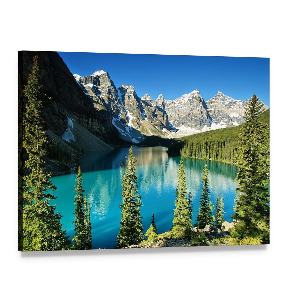 Moraine Lake Surroundings Canvas Wall Art, single panel gallery wrapped canvas, angled product view