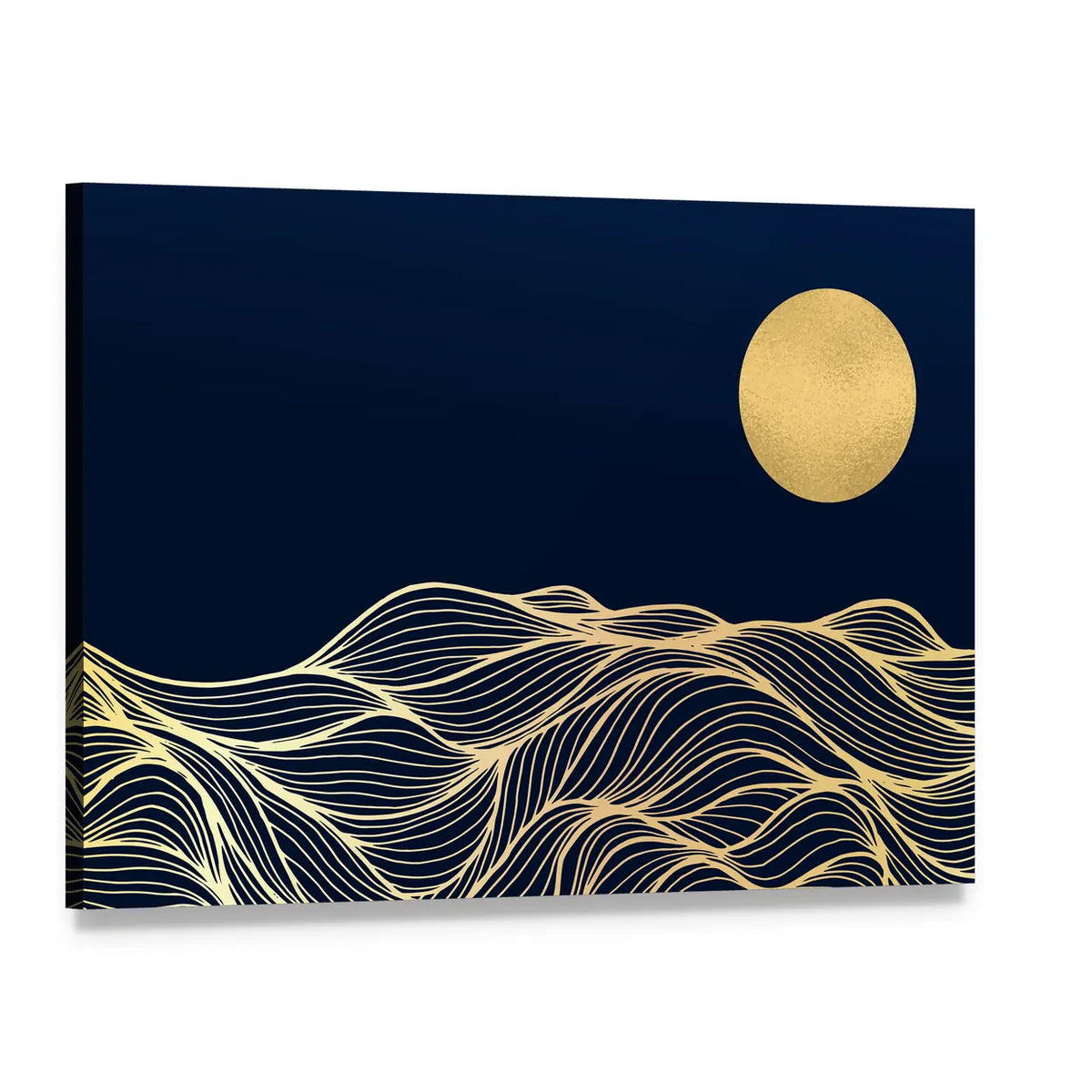 Golden Sun Over Wavy Blue Hills Canvas Wall Art, single panel gallery wrapped canvas, angled product view