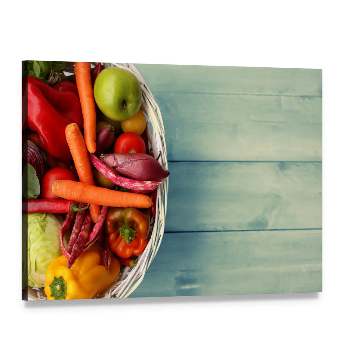 White Basket of Assorted Vegetables Canvas Wall Art, single panel gallery wrapped canvas, angled product view