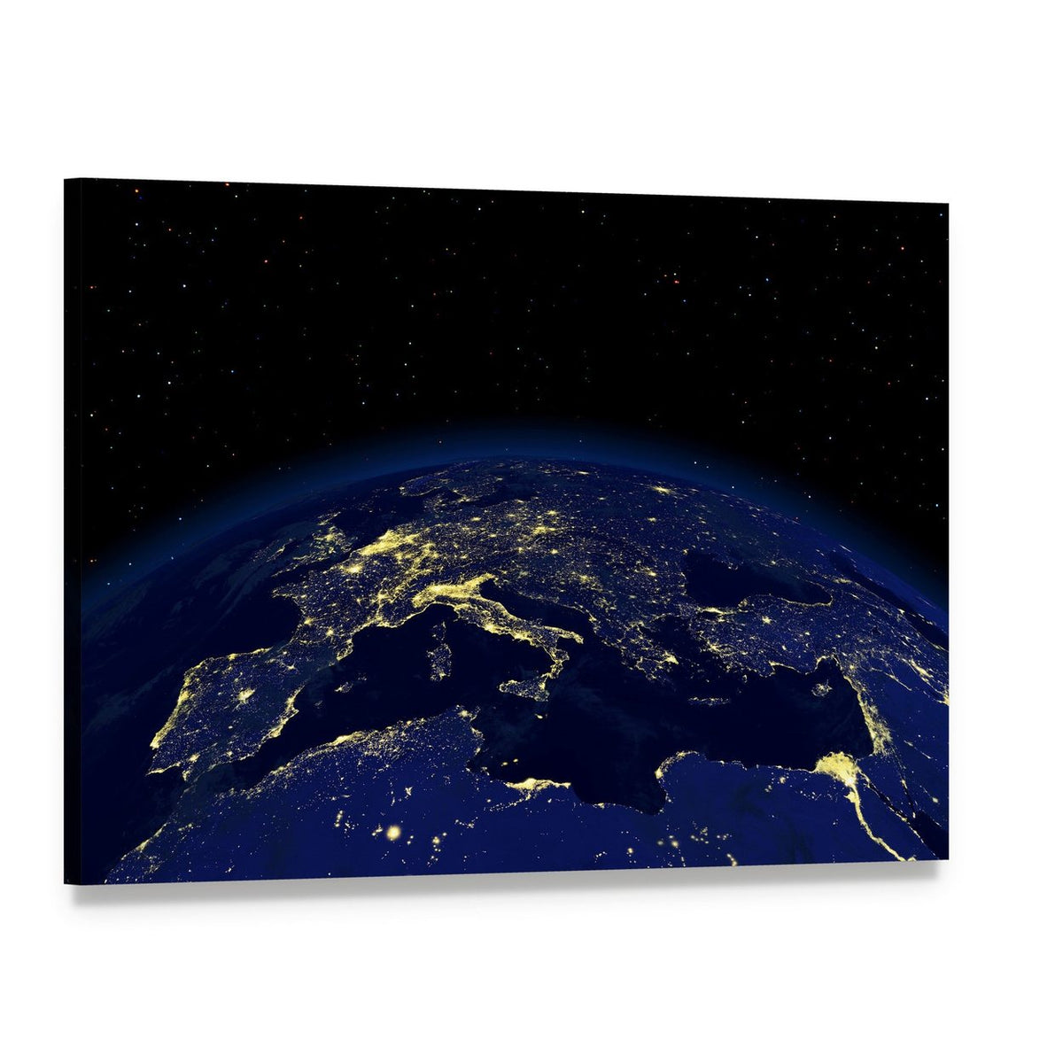 Earth at Night Canvas Wall Art, single panel gallery wrapped canvas, angled product view