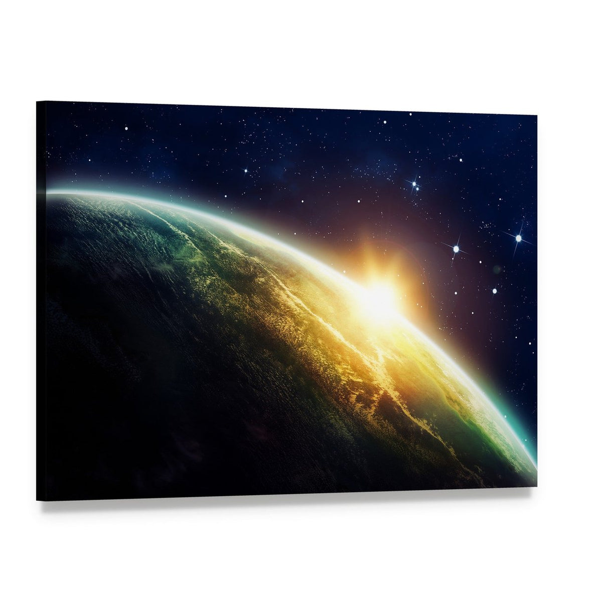 Sunrise on the Planet from Space Canvas Wall Art, single panel gallery wrapped canvas, angled product view