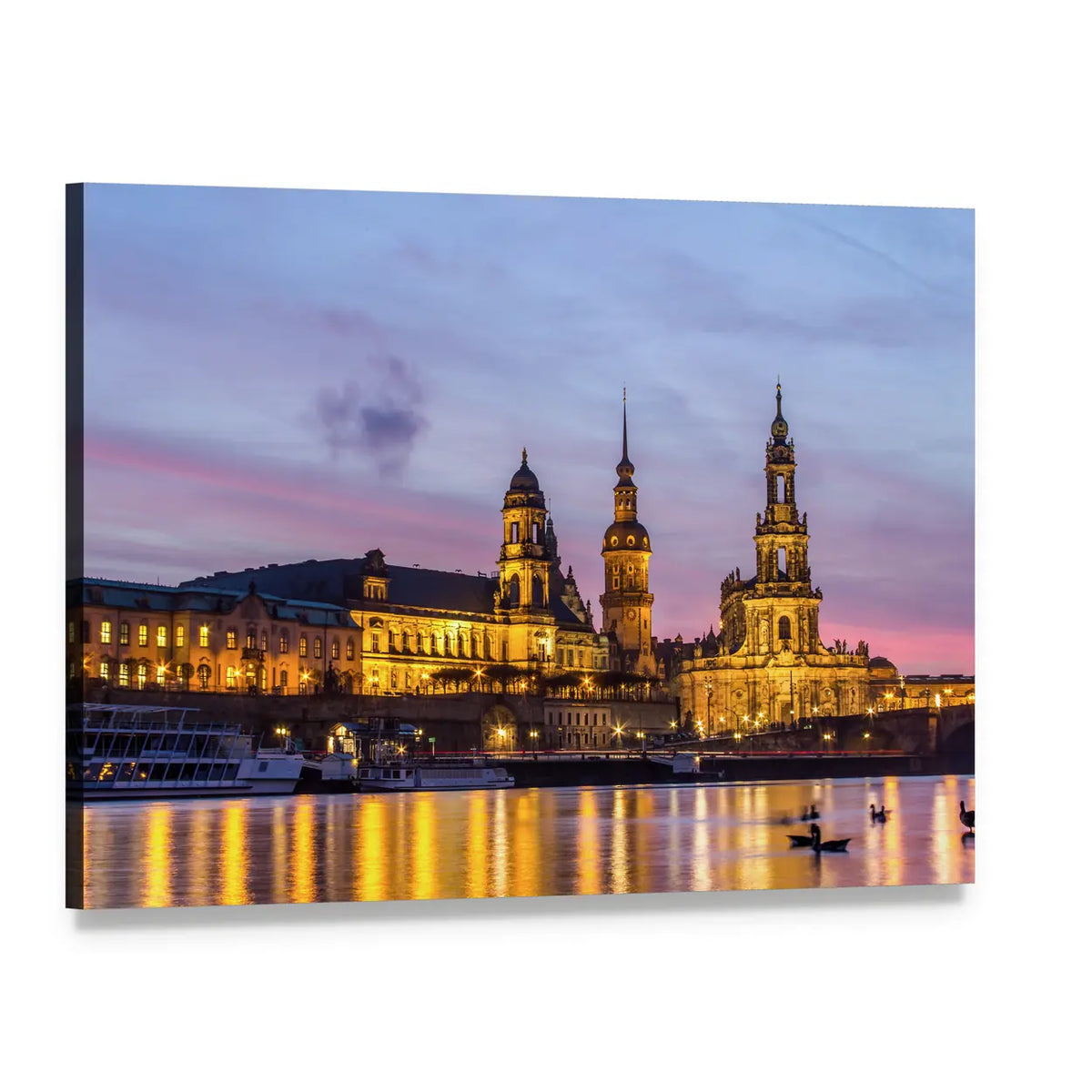 Dresden Riverfront at Sundown Canvas Wall Art, single panel gallery wrapped canvas, angled product view