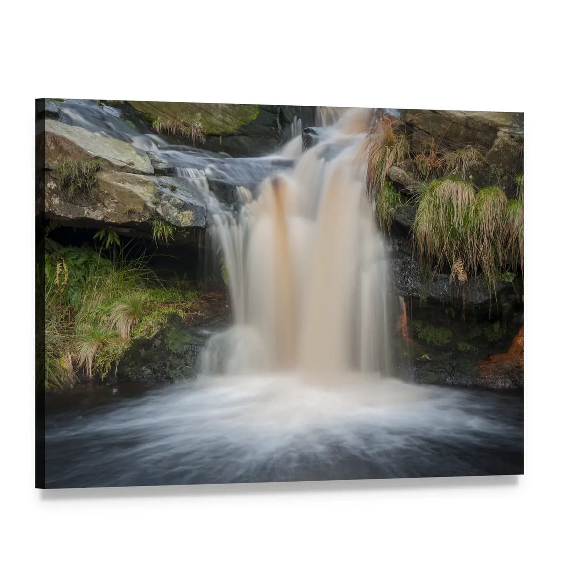 Moorland Waterfall with Silky Flow Canvas Wall Art, single panel gallery wrapped canvas, angled product view