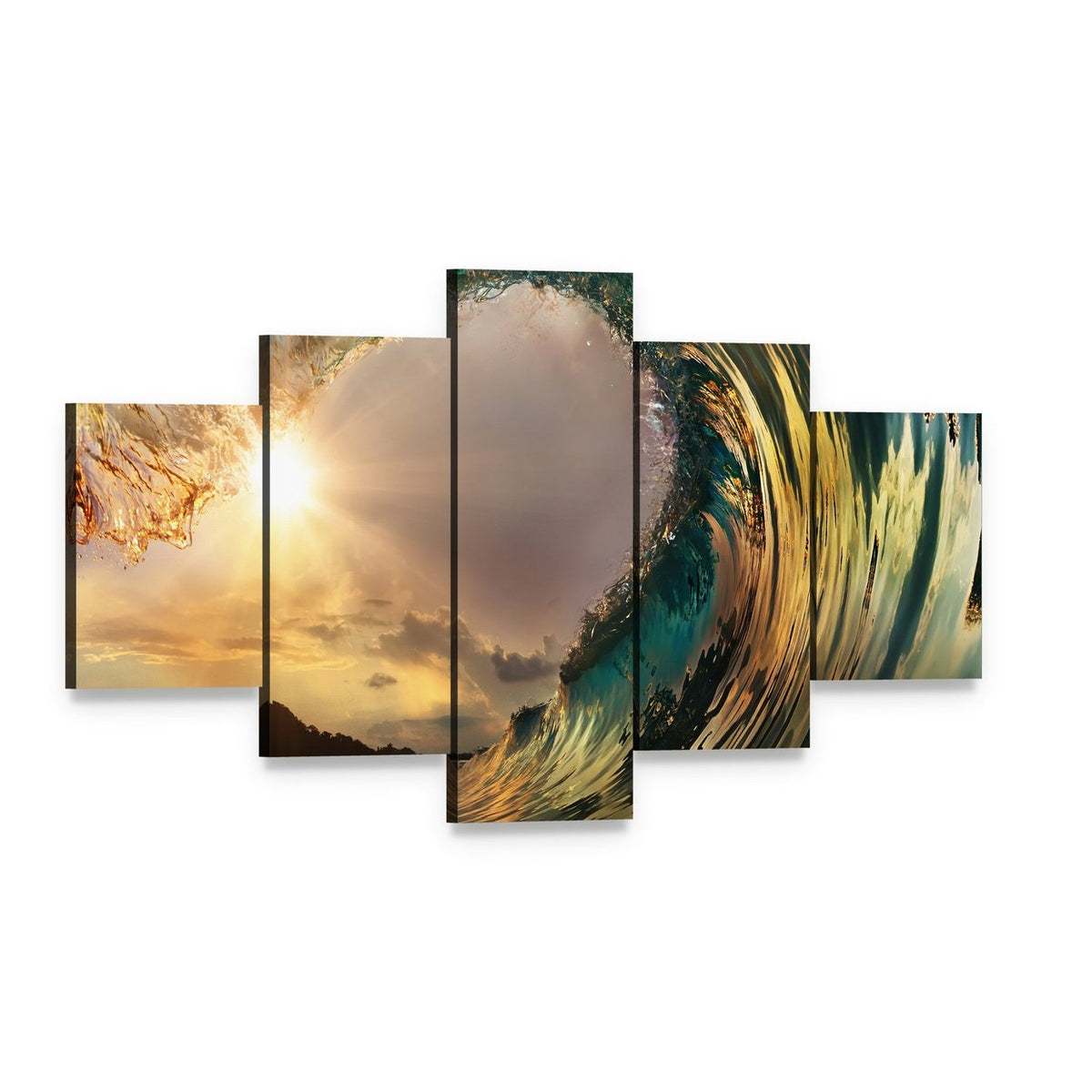 Dark Wave in Ocean Canvas Wall Art, 5 panel 5 Star layout gallery wrapped canvas set, angled product view