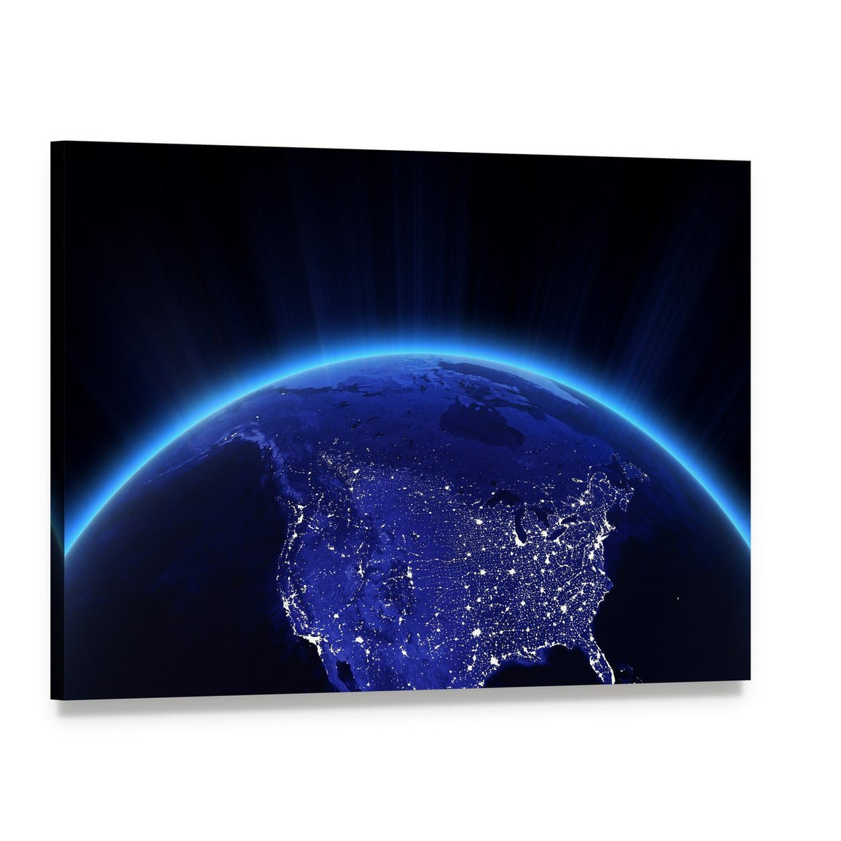 Usa City Lights at Night Canvas Wall Art, single panel gallery wrapped canvas, angled product view