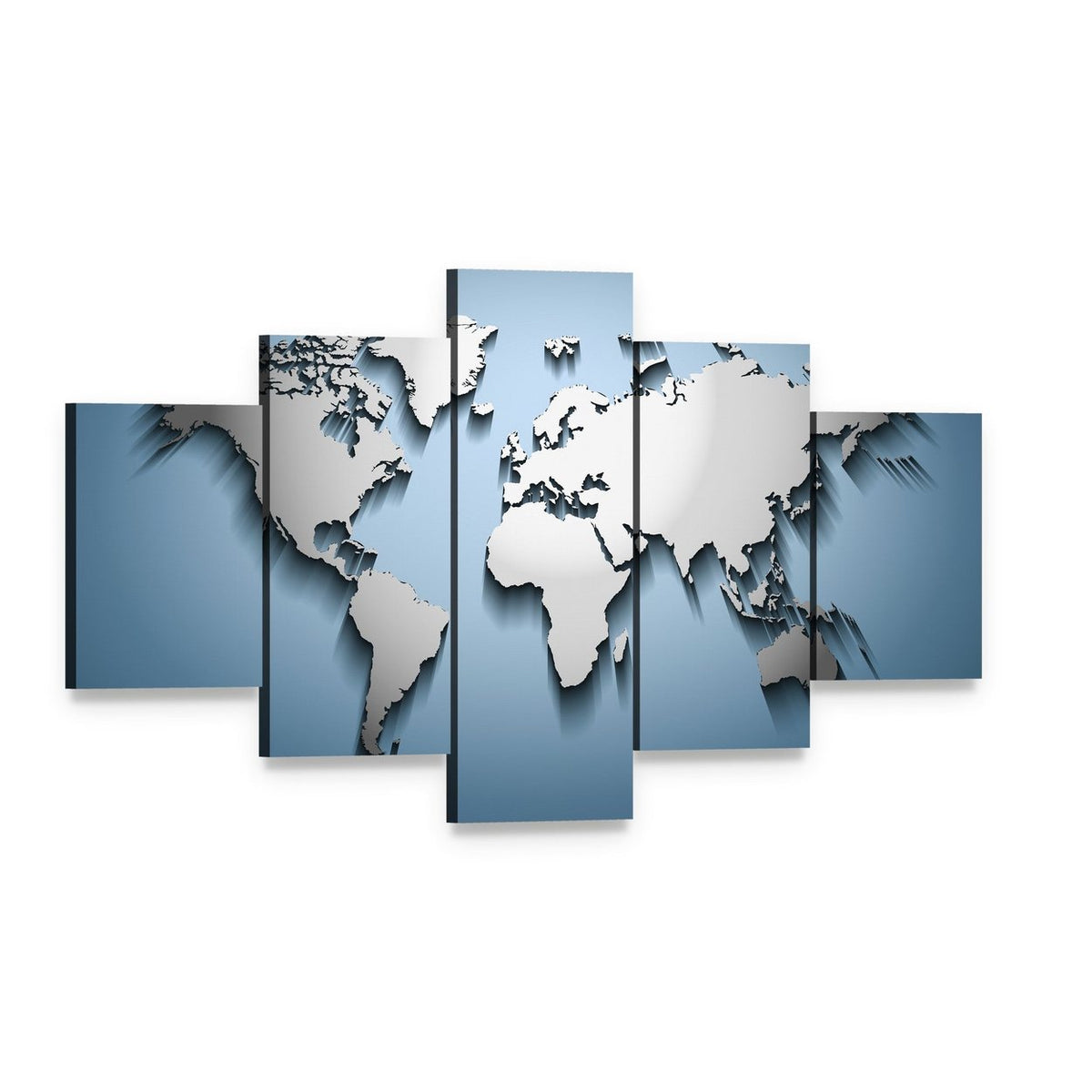 Embossed World Map Canvas Wall Art, 5 panel 5 Star layout gallery wrapped canvas set, angled product view