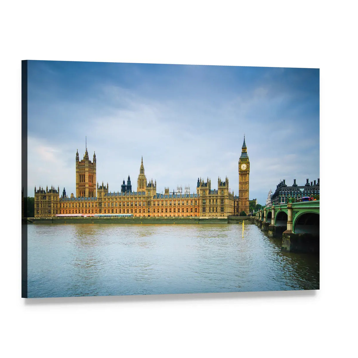 Palace of Westminster and Thames River Canvas Wall Art, single panel gallery wrapped canvas, angled product view