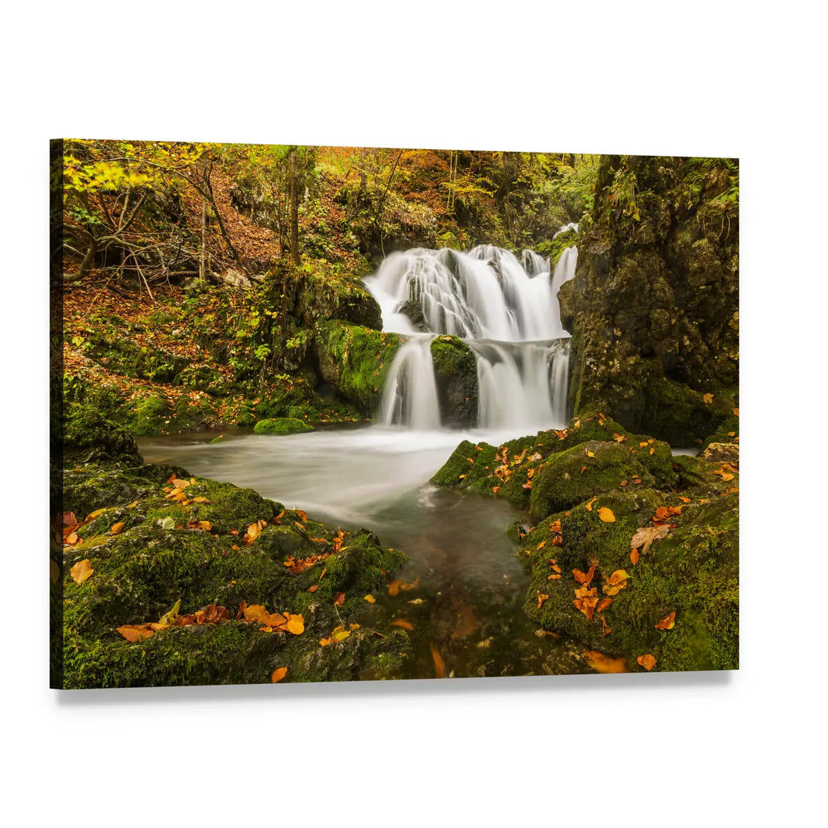 Kropa Waterfall in Voje Valley Canvas Wall Art, single panel gallery wrapped canvas, angled product view