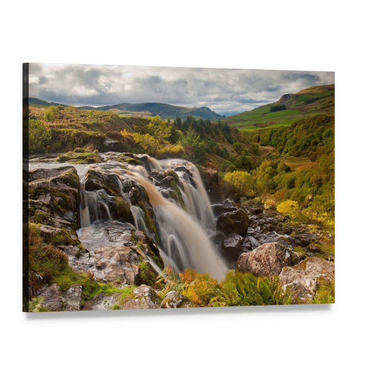 Loup of Fintry Waterfall Canvas Wall Art, single panel gallery wrapped canvas, angled product view