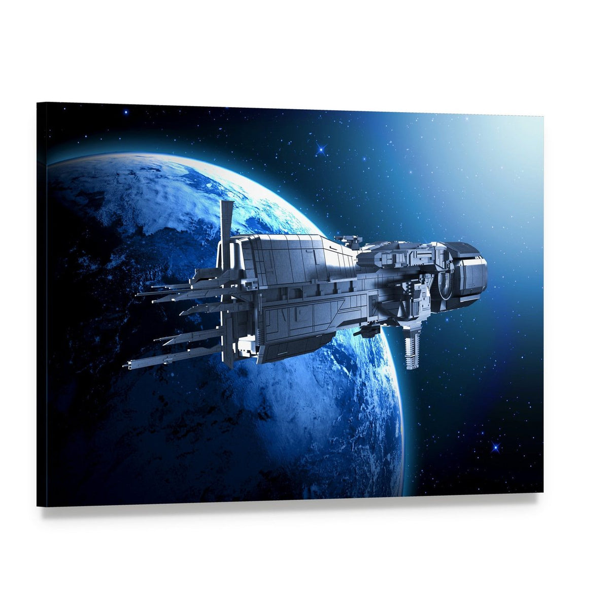 Spaceship Above an Alien Planet Canvas Wall Art, single panel gallery wrapped canvas, angled product view