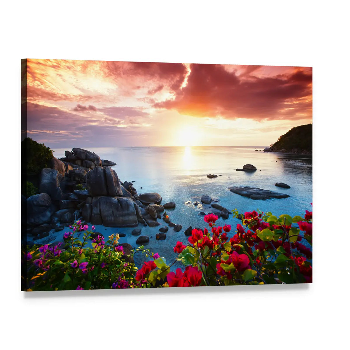 Koh Samui Sunset with Coastal Boulders Canvas Wall Art, single panel gallery wrapped canvas, angled product view