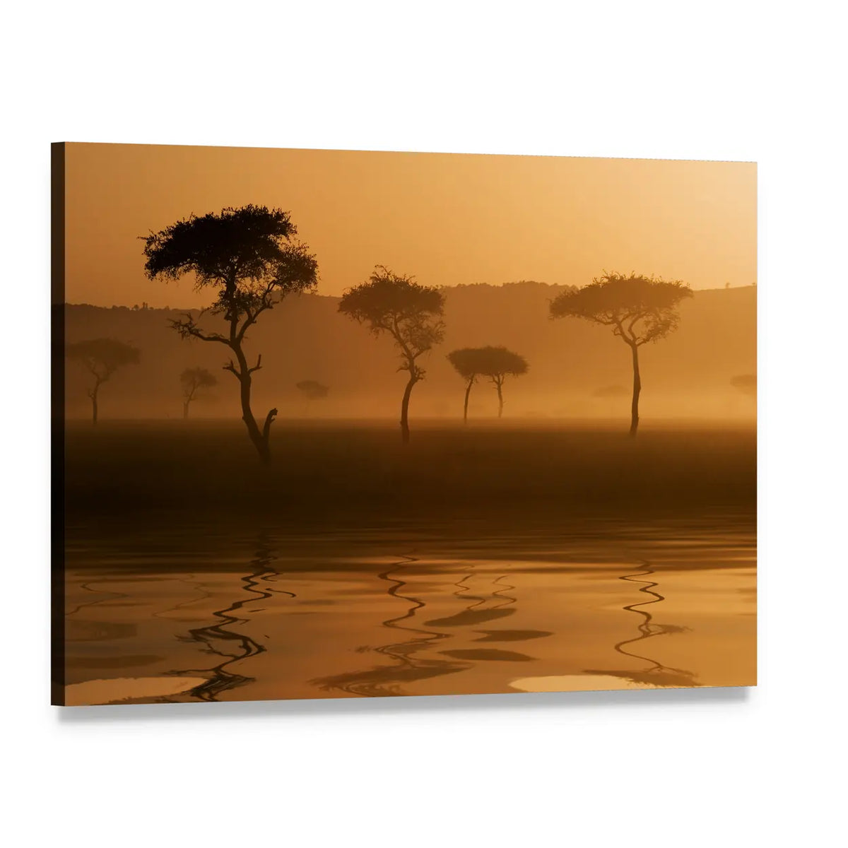 Sunset Over Massai Mara Canvas Wall Art, single panel gallery wrapped canvas, angled product view
