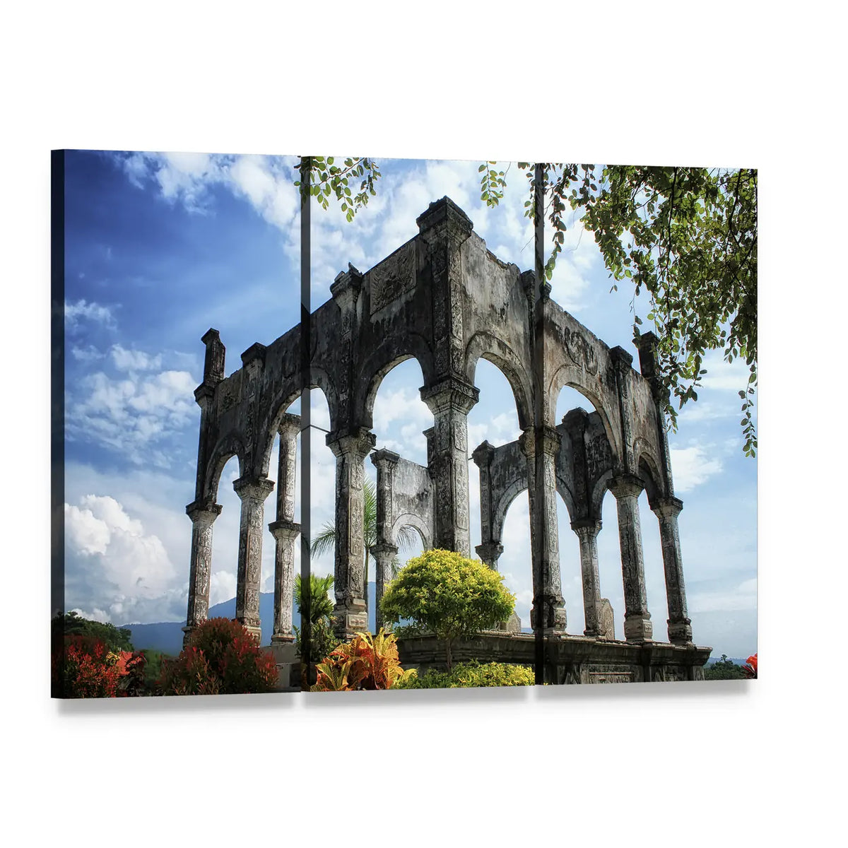 Soekasada Architectural Ruins Canvas Wall Art, 3 panel 3 Horizontal layout gallery wrapped canvas set, angled product view