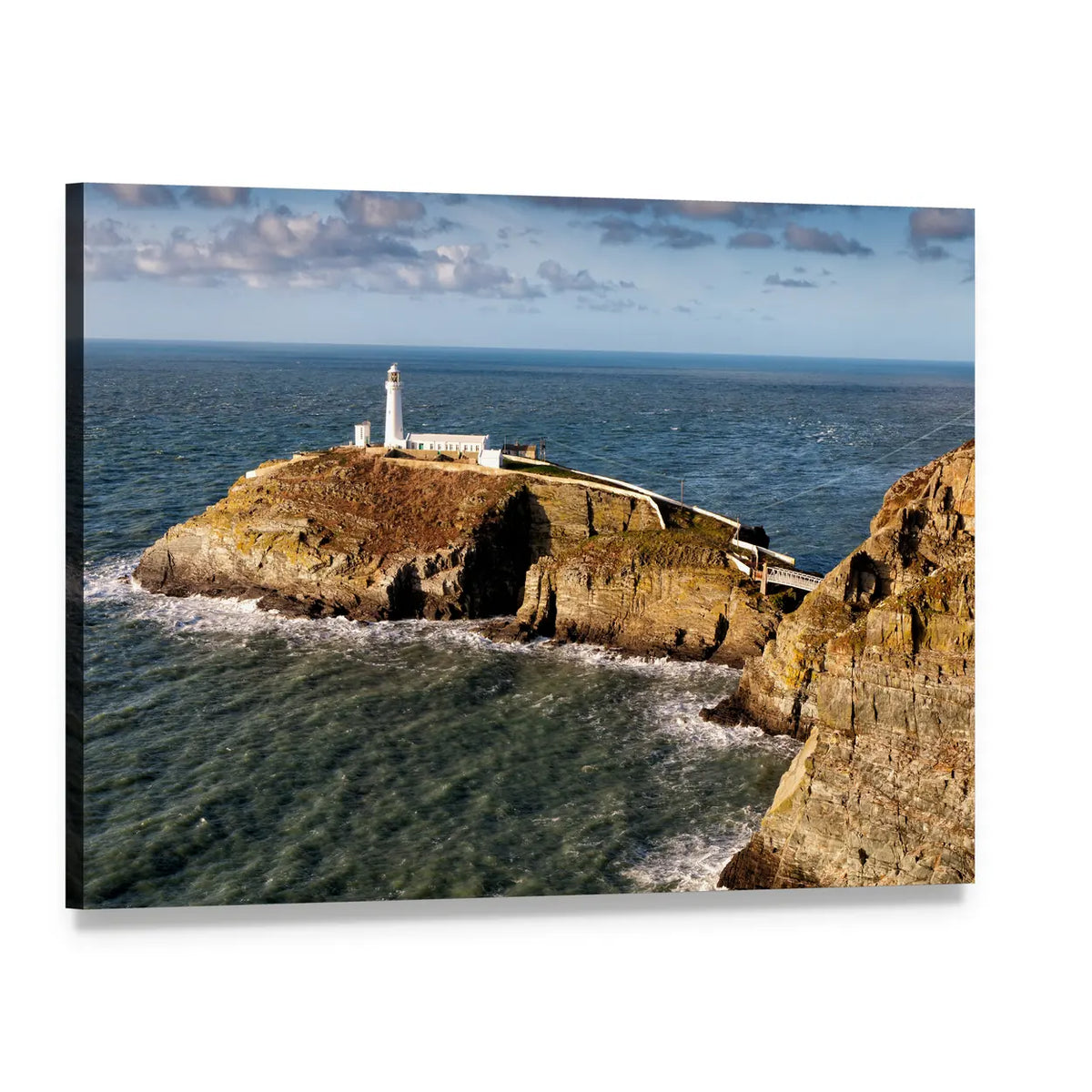 South Stack Lighthouse on Anglesey Canvas Wall Art, single panel gallery wrapped canvas, angled product view