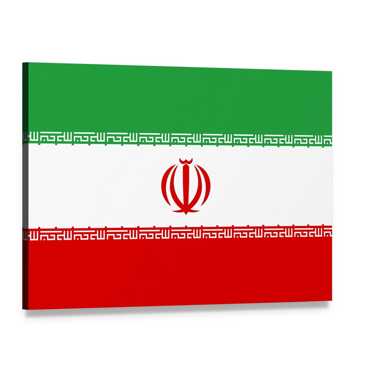 Iranian Flag with Central Emblem and Script Canvas Wall Art, single panel gallery wrapped canvas, angled product view
