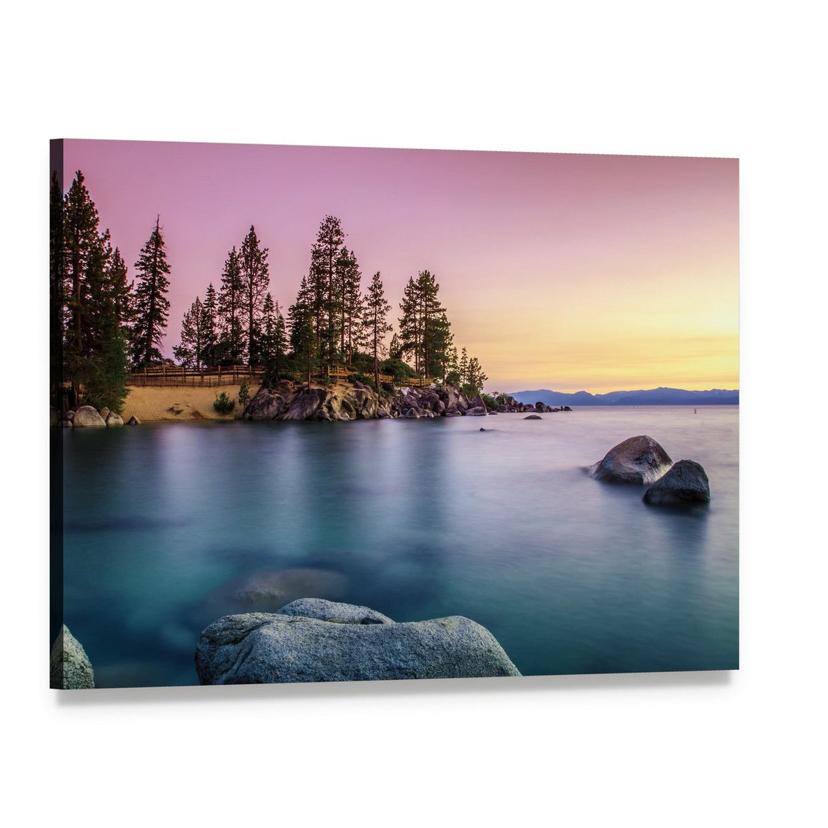 Sunrise Over Lake Tahoe Canvas Wall Art, single panel gallery wrapped canvas, angled product view