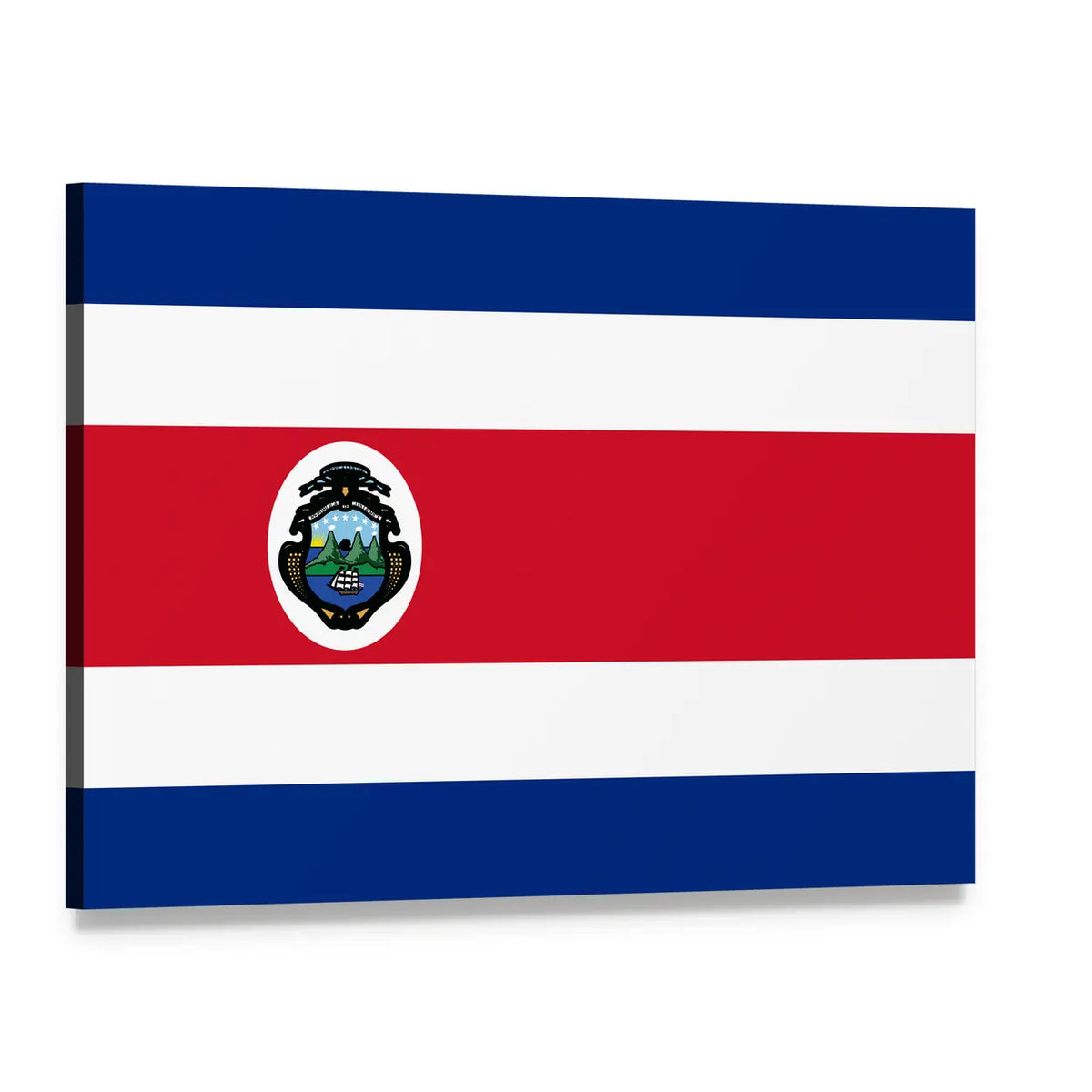 Costa Rica Flag with Coat of Arms Canvas Wall Art, single panel gallery wrapped canvas, angled product view