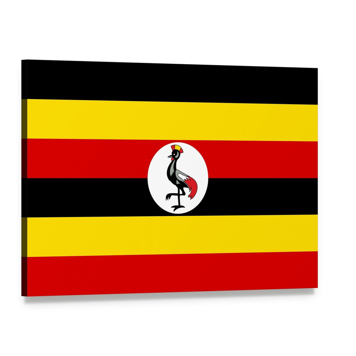 Uganda Flag with Crowned Crane Canvas Wall Art, single panel gallery wrapped canvas, angled product view