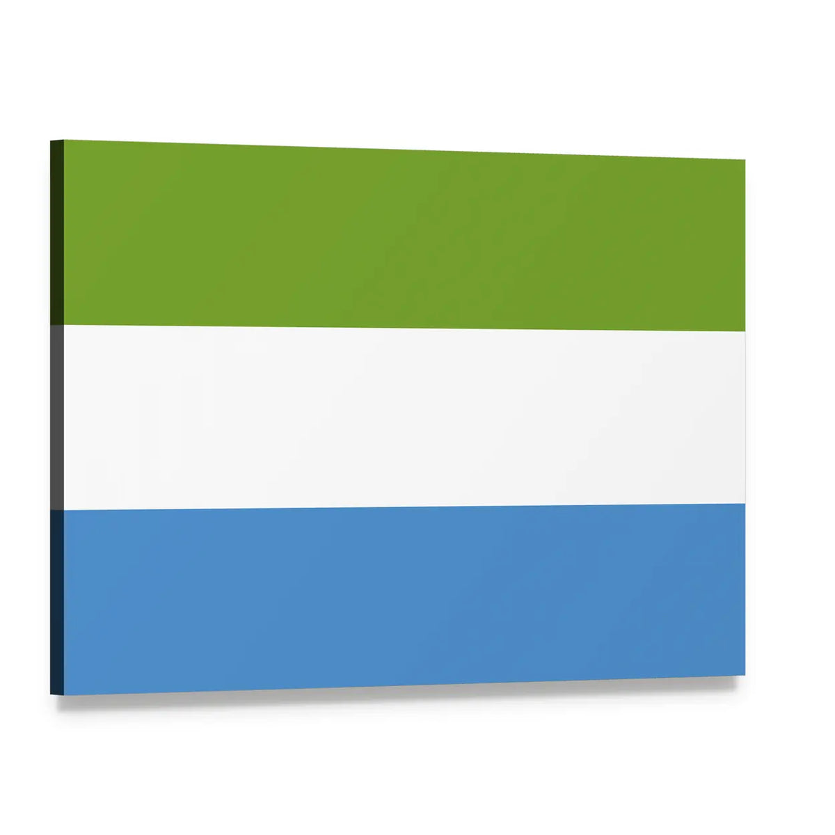Sierra Leone Flag Canvas Wall Art, single panel gallery wrapped canvas, angled product view