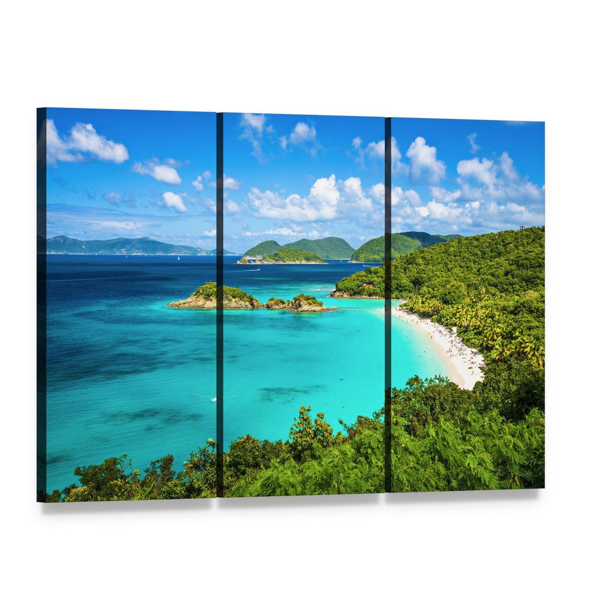 View of Trunk Bay Canvas Wall Art, 3 panel 3 Horizontal layout gallery wrapped canvas set, angled product view