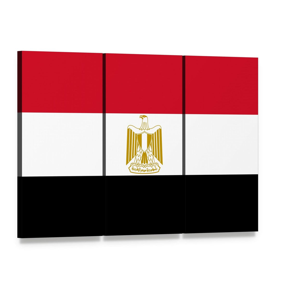 Egypt Flag with Eagle of Saladin Canvas Wall Art, 3 panel 3 Horizontal layout gallery wrapped canvas set, angled product view