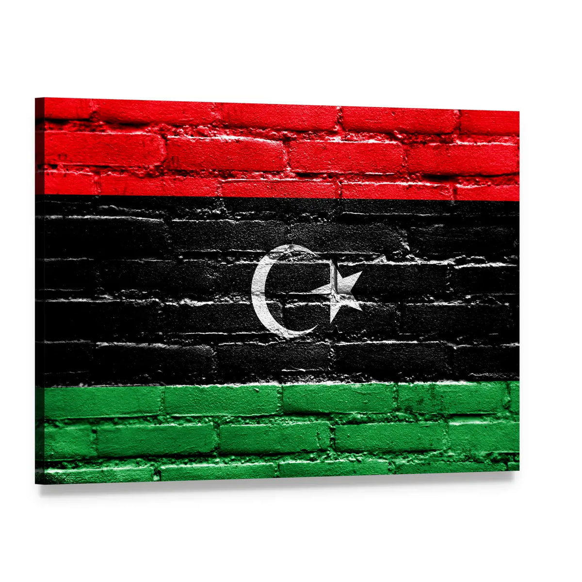 Libyan Flag on Brick Canvas Wall Art, single panel gallery wrapped canvas, angled product view