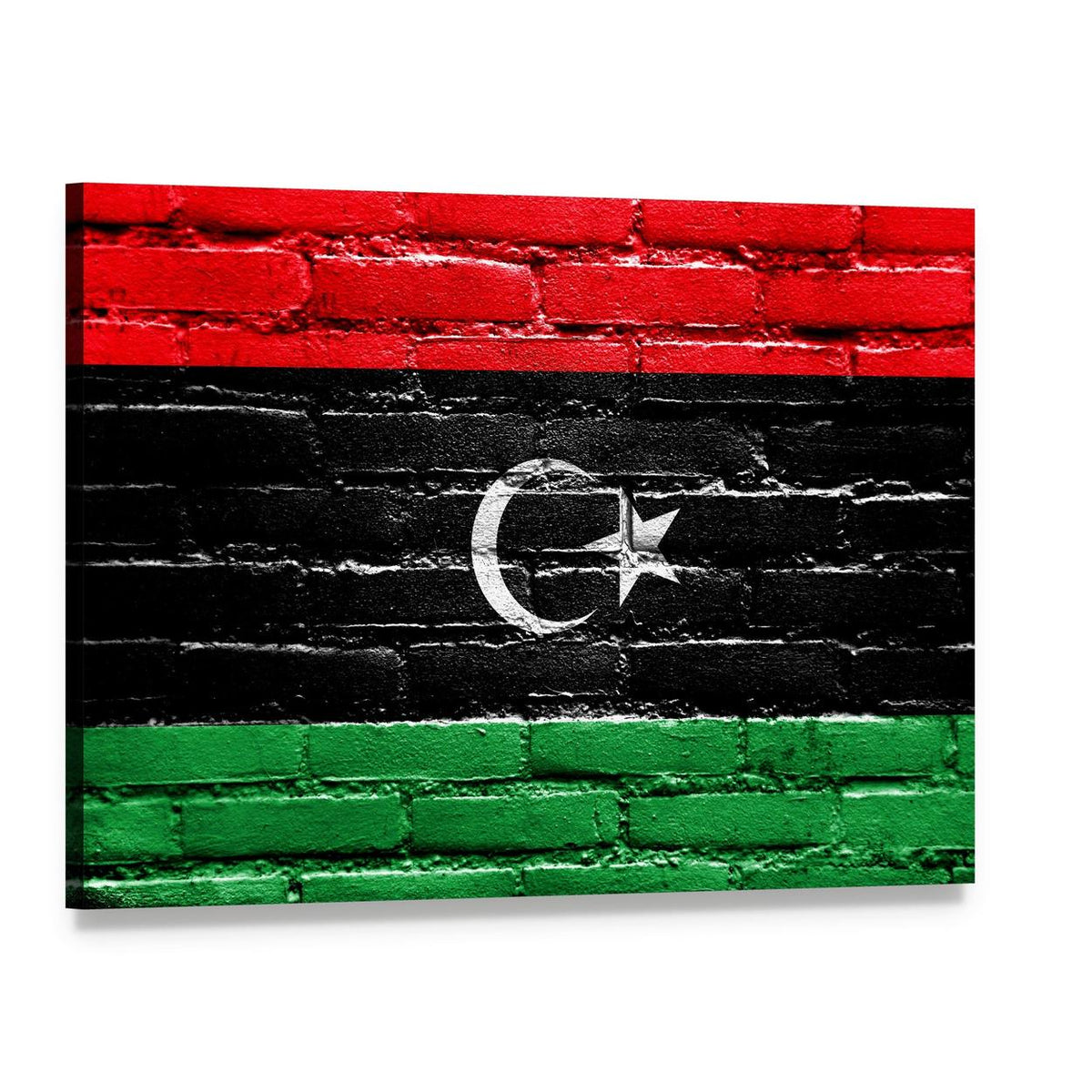 Libyan Flag on Brick Canvas Wall Art, single panel gallery wrapped canvas, angled product view