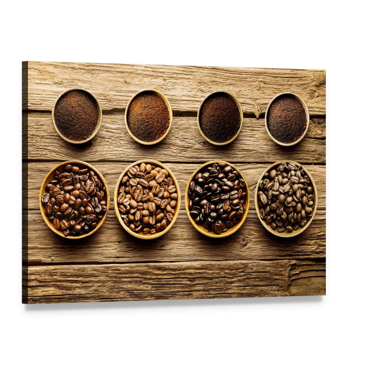 Coffee Beans and Ground Coffee Canvas Wall Art, single panel gallery wrapped canvas, angled product view