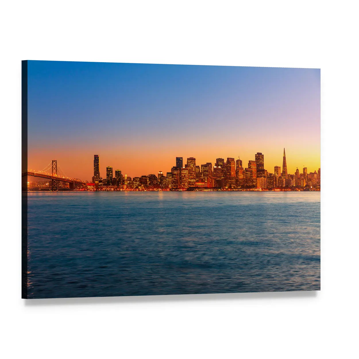 San Francisco Sunset Skyline Canvas Wall Art, single panel gallery wrapped canvas, angled product view