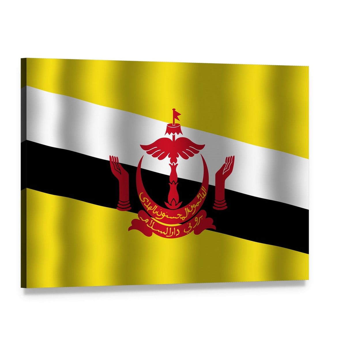 Brunei Flag with National Emblem Canvas Wall Art, single panel gallery wrapped canvas, angled product view