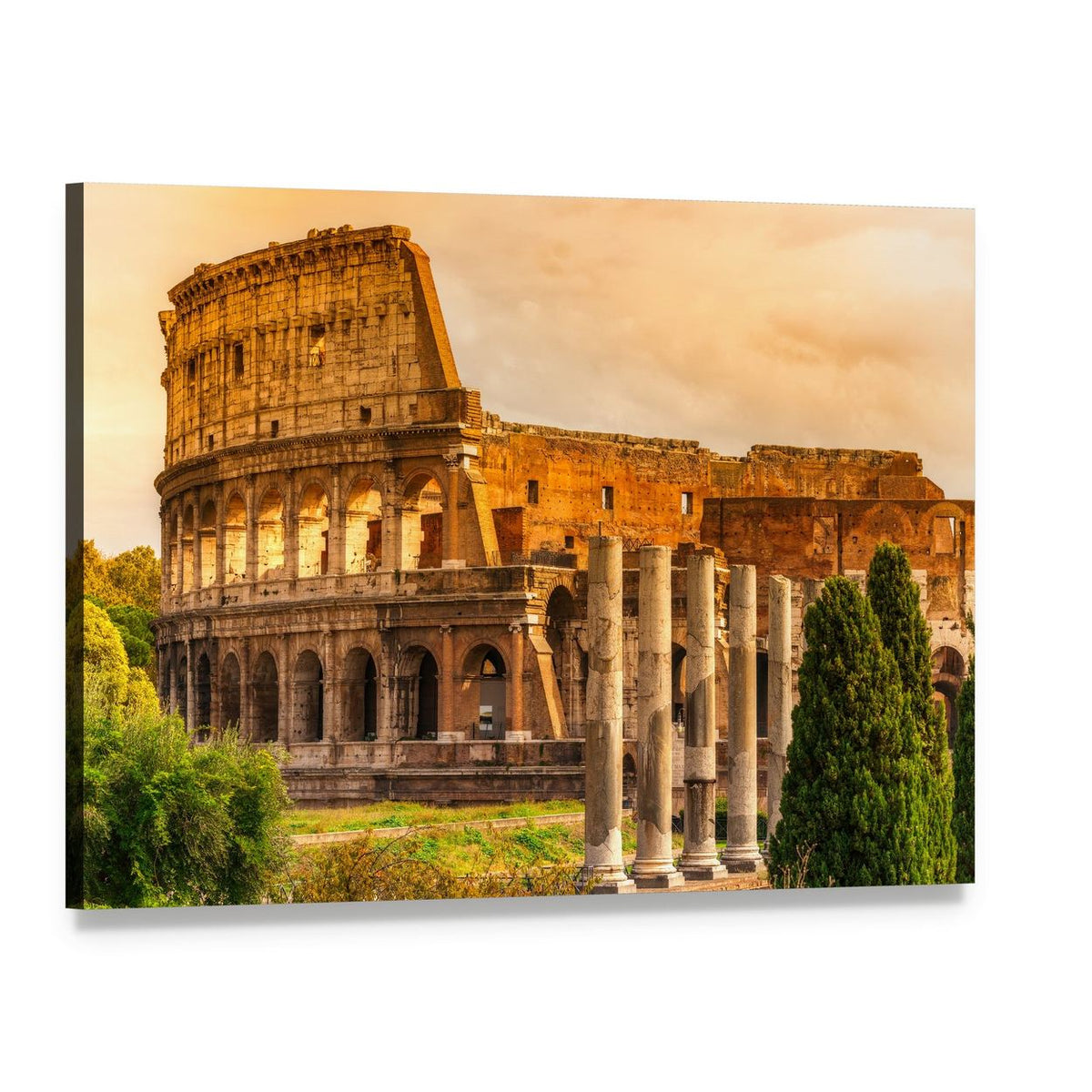 Historic Colosseum at Sunset Canvas Wall Art, single panel gallery wrapped canvas, angled product view