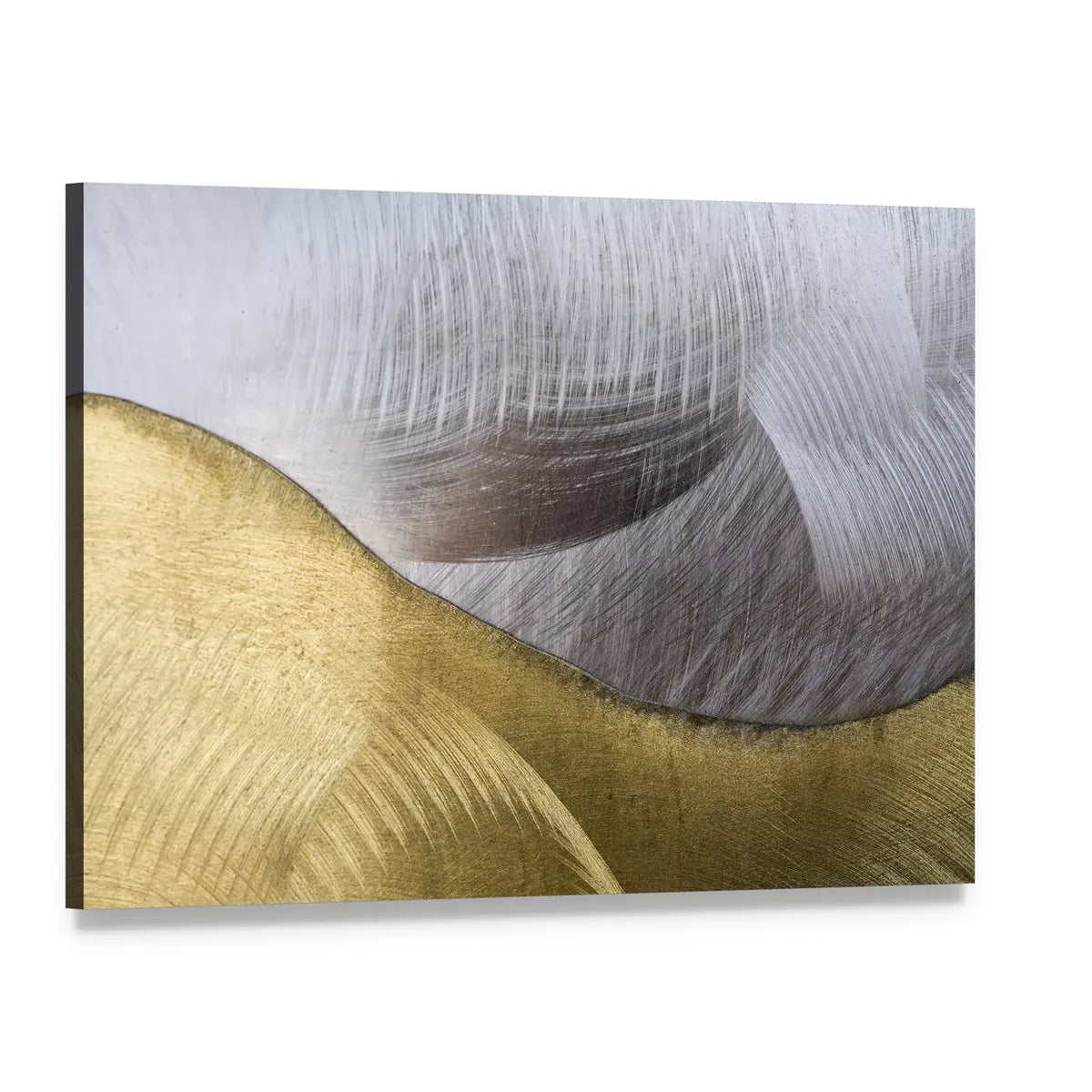Gold and Silver Abstract Waves Canvas Wall Art, single panel gallery wrapped canvas, angled product view
