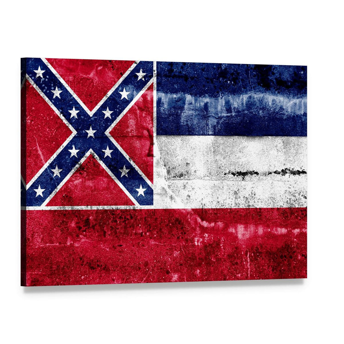 Distressed Mississippi Flag Canvas Wall Art, single panel gallery wrapped canvas, angled product view