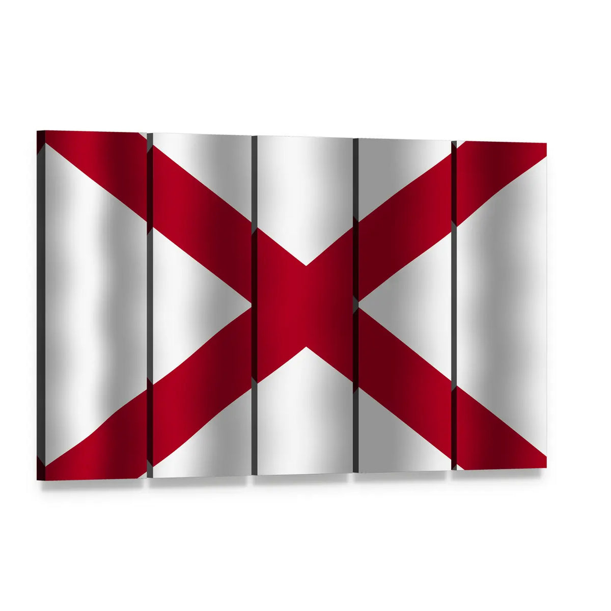 Waving Alabama State Flag Canvas Wall Art, 5 panel 5 Horizontal layout gallery wrapped canvas set, angled product view