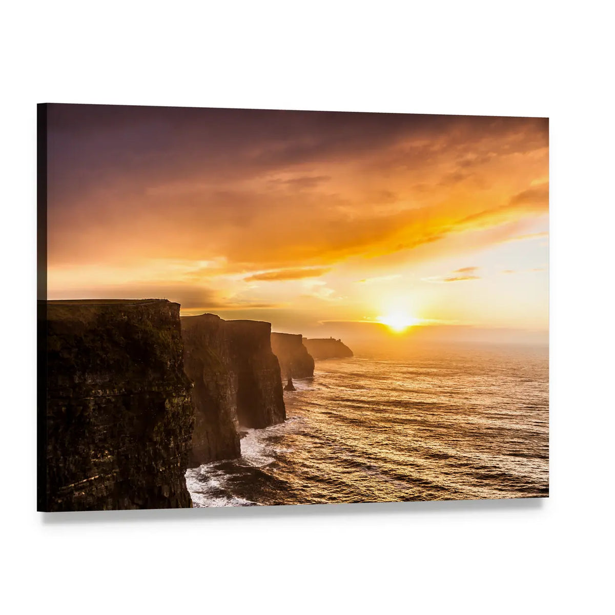 Moher Cliffs at Sunset Canvas Wall Art, single panel gallery wrapped canvas, angled product view