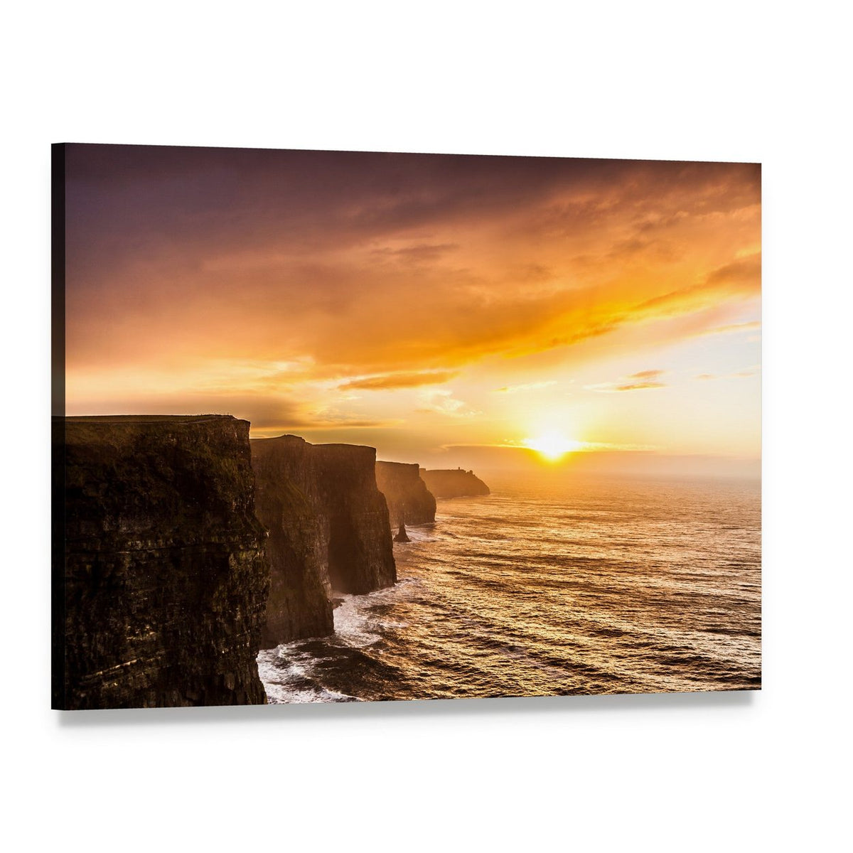 Cliffs of Moher at Sunset Canvas Wall Art, single panel gallery wrapped canvas, angled product view