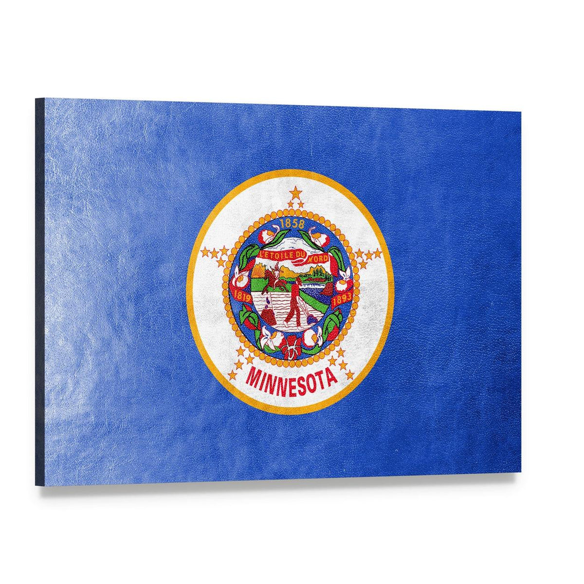 Vintage Minnesota State Flag Canvas Wall Art, single panel gallery wrapped canvas, angled product view