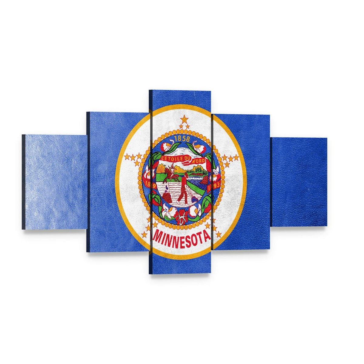 Vintage Minnesota State Flag Canvas Wall Art, 5 panel 5 Star layout gallery wrapped canvas set, angled product view