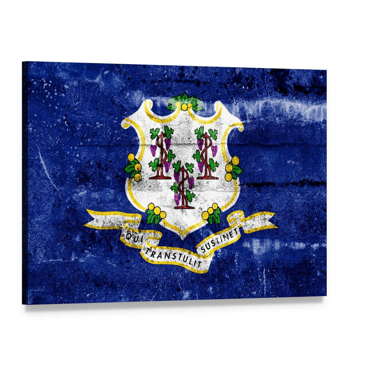 Distressed Connecticut State Flag Canvas Wall Art, single panel gallery wrapped canvas, angled product view