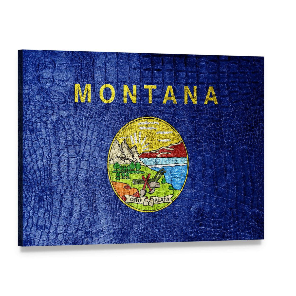 Vintage Montana Flag with State Seal Canvas Wall Art, single panel gallery wrapped canvas, angled product view
