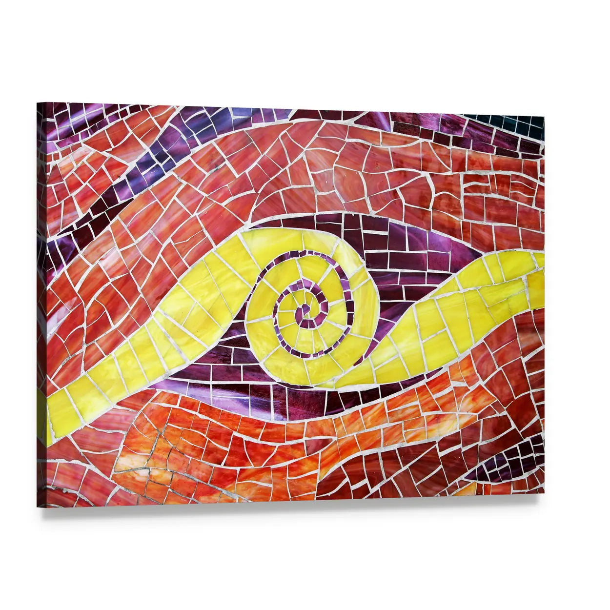 Colorful Mosaic with Yellow Spiral Canvas Wall Art, single panel gallery wrapped canvas, angled product view