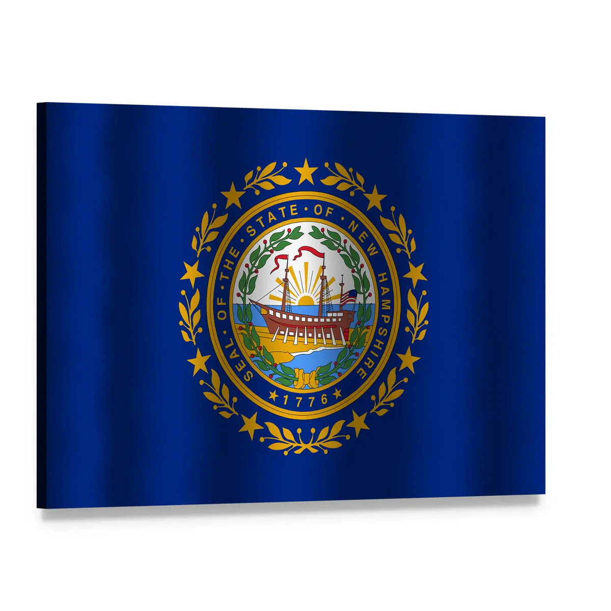 Waving New Hampshire State Flag Canvas Wall Art, single panel gallery wrapped canvas, angled product view