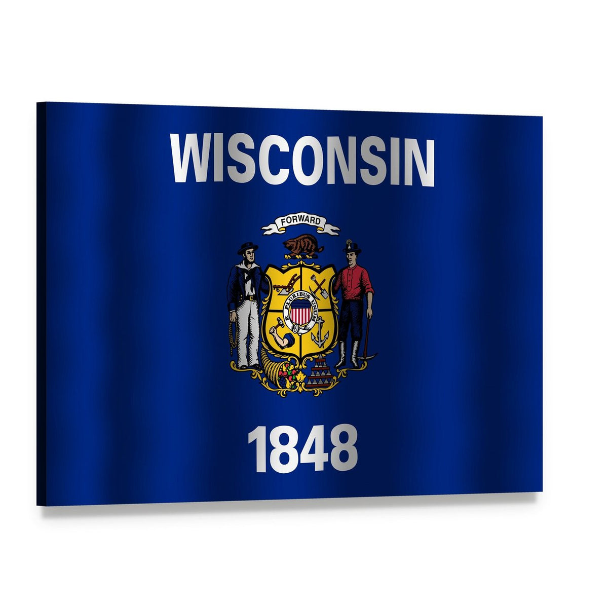Waving Wisconsin State Flag Canvas Wall Art, single panel gallery wrapped canvas, angled product view