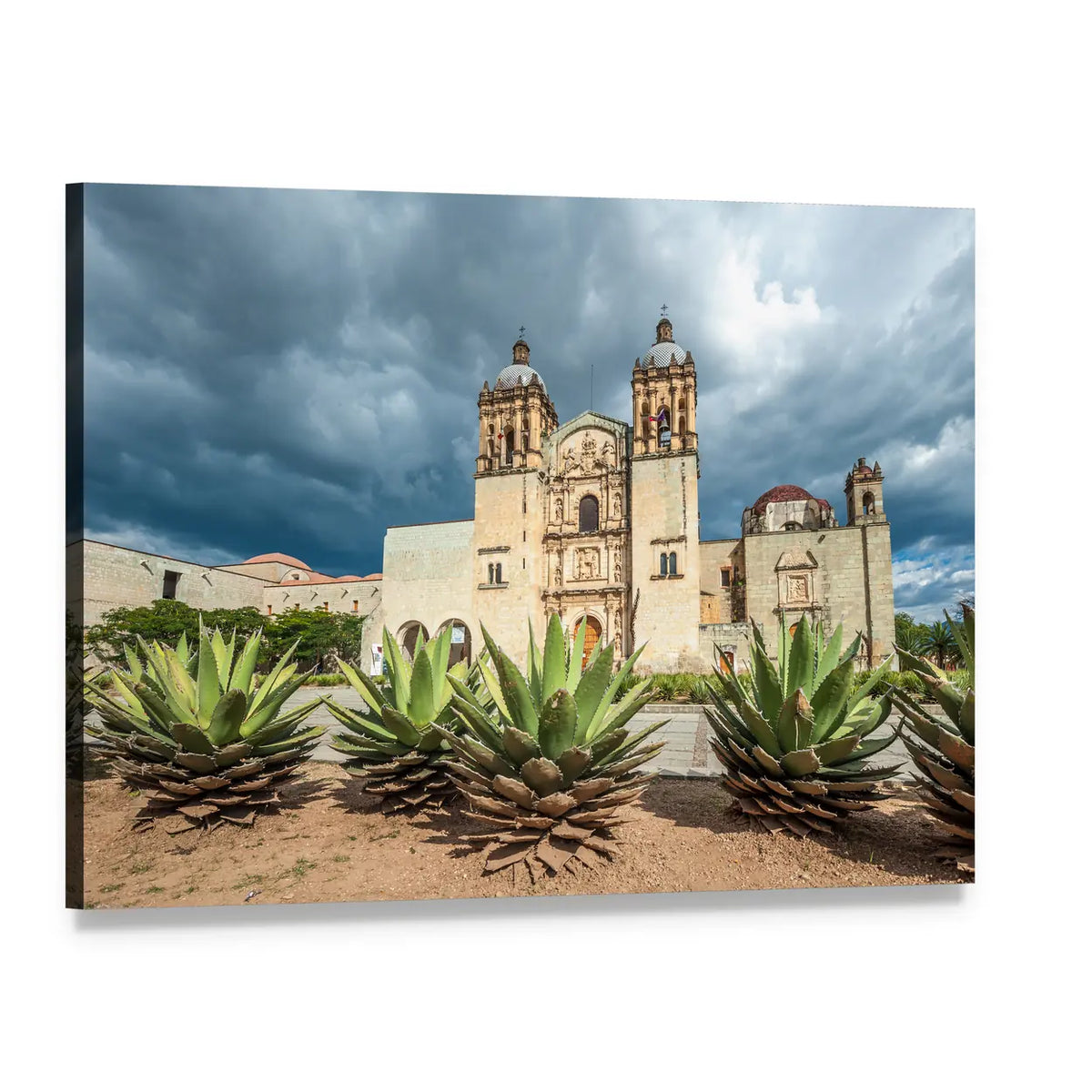 Santo Domingo Church Facade with Agave Canvas Wall Art, single panel gallery wrapped canvas, angled product view