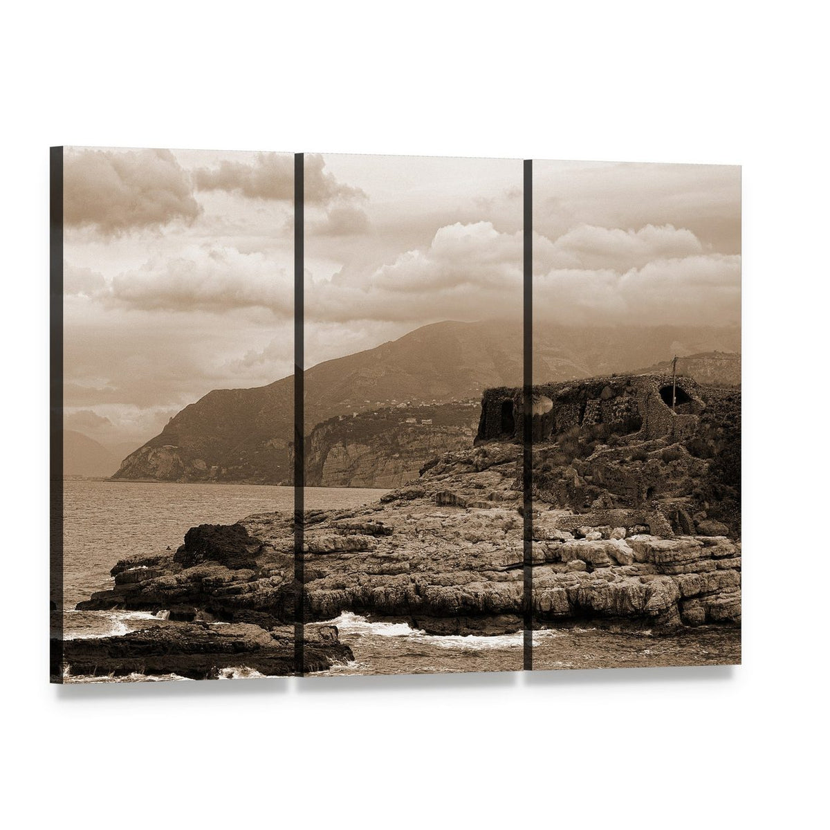 Capo Di Sorrento Baths of Queen Giovanna Canvas Wall Art, 3 panel 3 Horizontal layout gallery wrapped canvas set, angled product view
