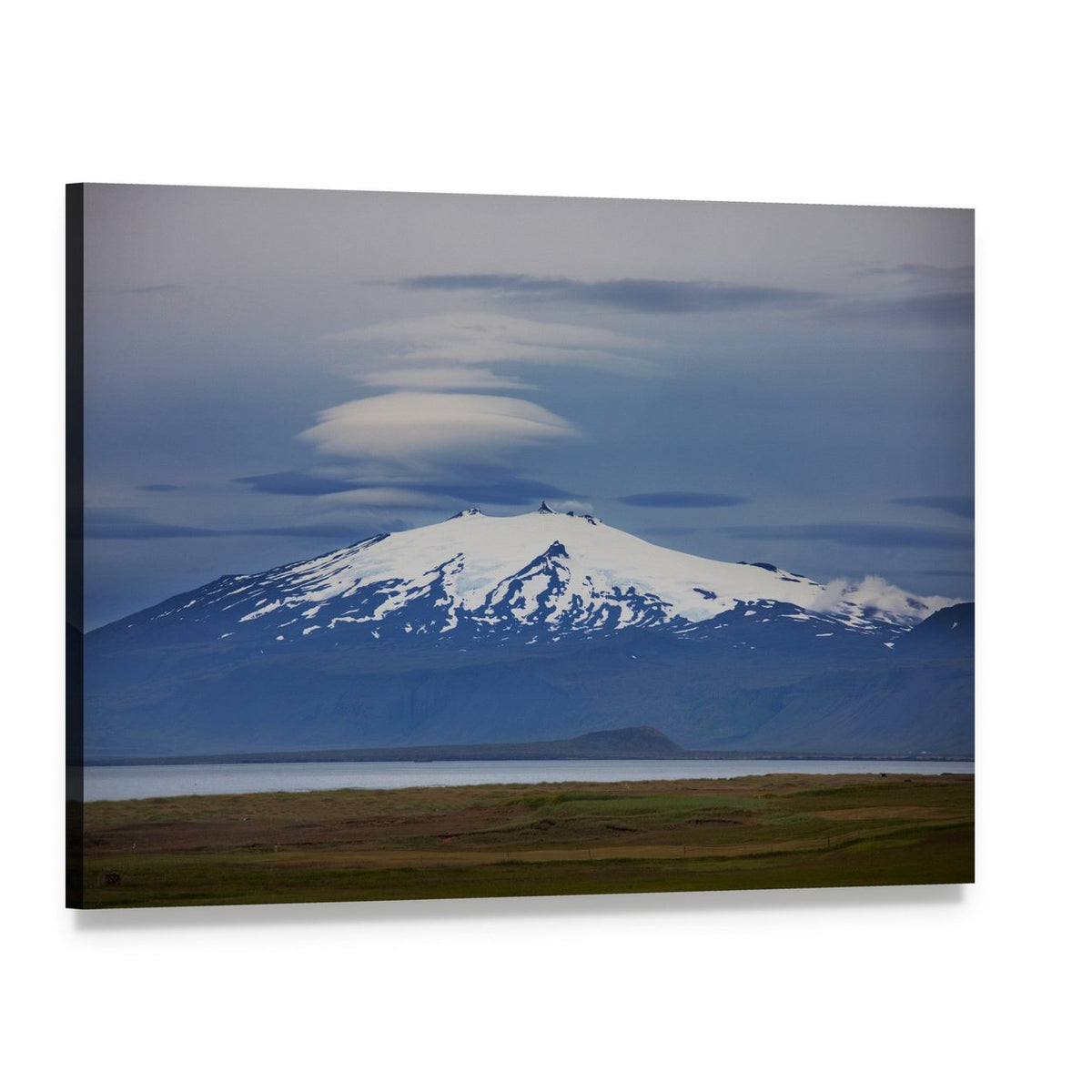 Iceland Snow-capped Mountain and Lake Canvas Wall Art, single panel gallery wrapped canvas, angled product view