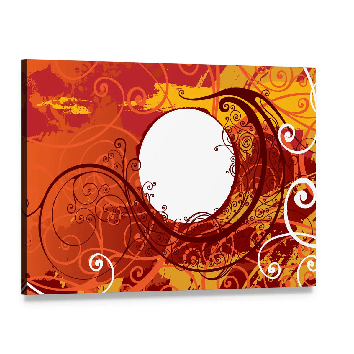 Maroon Floral Scrollwork Ornament Canvas Wall Art, single panel gallery wrapped canvas, angled product view