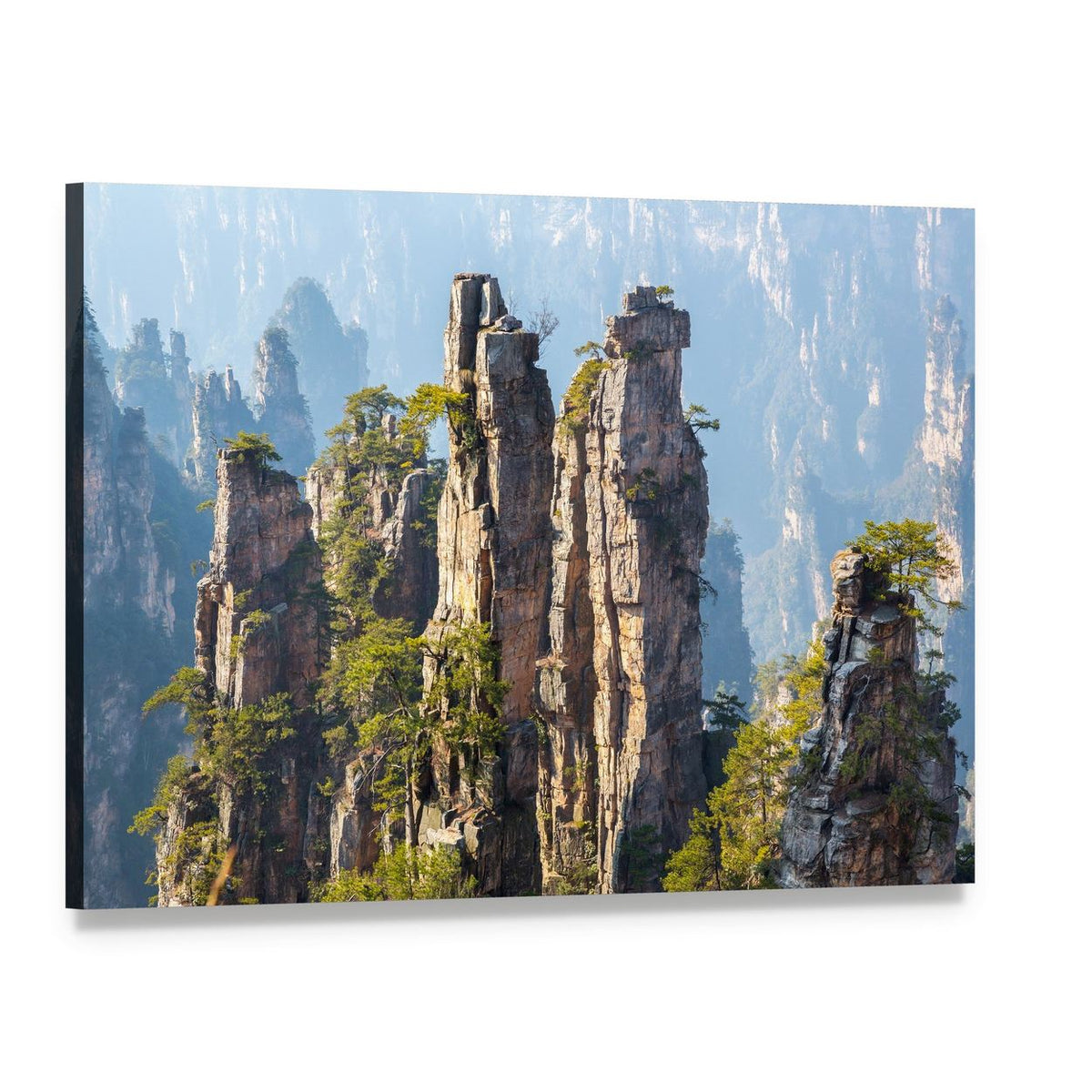 Misty Rock Formations in Zhangjiajie Park Canvas Wall Art, single panel gallery wrapped canvas, angled product view